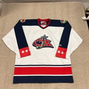 Vintage Columbus Blue Jackets Mens Large White NHL Pro Player Hockey